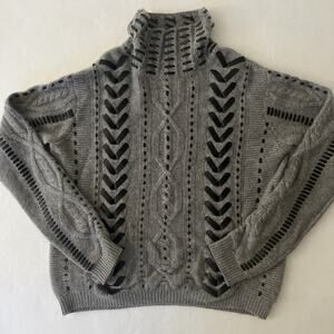 Christopher Fischer Cashmere Sweater Women M Gray Faux Leather Cable Knit